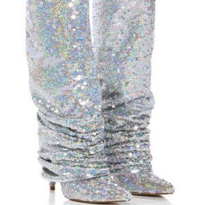 AZALEA WANG " LIFES BEST EMBELLISHMENTS  " SEQUIN  BOOT IN SILVER (BRAND NEW !!!